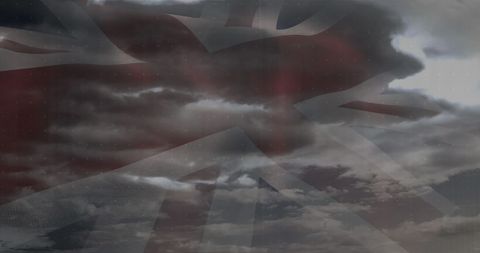 Uk flag and data processing overlay with stormy clouds