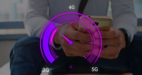 Businessman Using Smartphone with Digital Network Speed Overlay - Download Free Stock Images Pikwizard.com