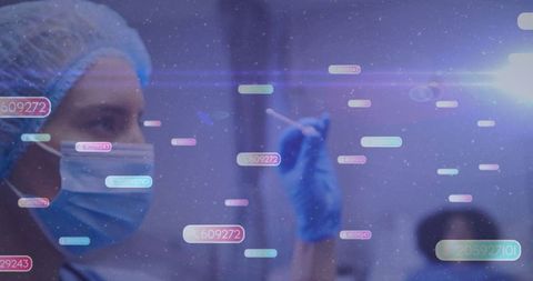 Healthcare Worker Analyzing Data Amid Medical Innovation