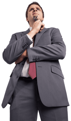 Confident Businessman in Thought Holding Glasses Transparent Image