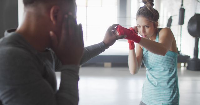 Image of fit diverse woman and man boxing at gym - Download Free Stock Photos Pikwizard.com