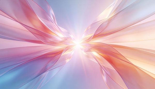 Twisting mirrored ribbons converging on central light pastel gradient abstract background