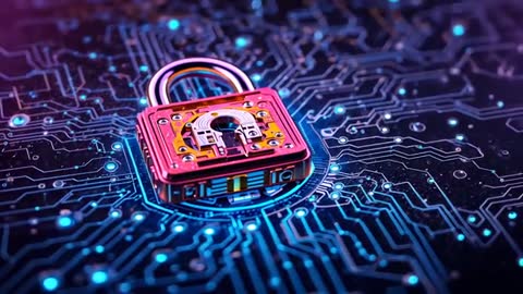 Futuristic Padlock Symbolizing Cybersecurity on Digital Circuit