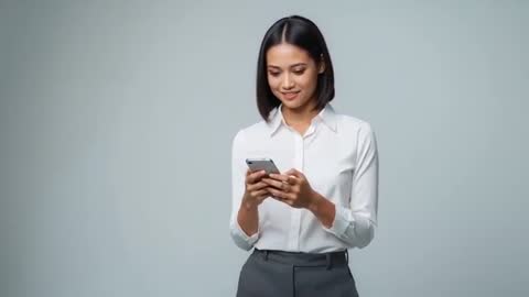 Young professional reading and tapping smartphone while receiving notification in studio