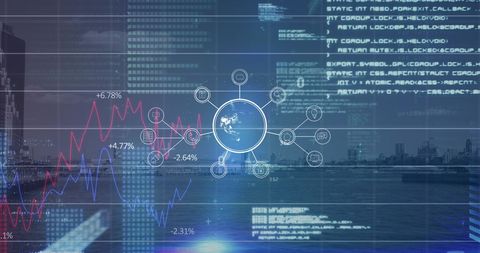 Digital Data Processing with Cityscape and Biometric Interface - Download Free Stock Images Pikwizard.com