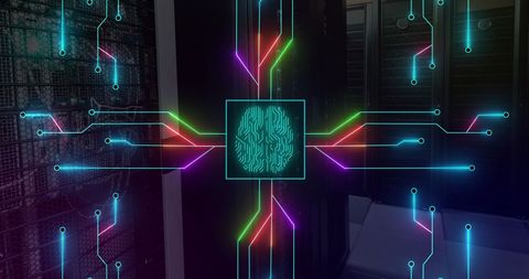 AI Brain Concept with Neon Circuitry in Server Room - Download Free Stock Images Pikwizard.com