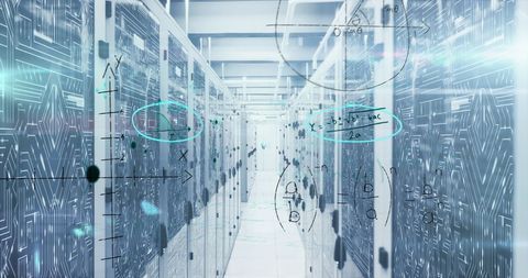 Mathematical Equations and Digital Interface Overlay in Data Center - Download Free Stock Images Pikwizard.com
