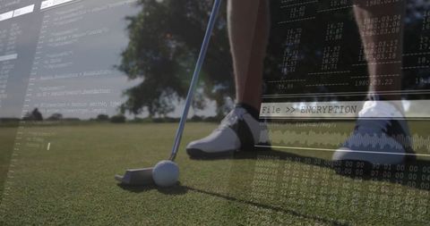 Golfer on Putting Green with Encryption Code Overlay