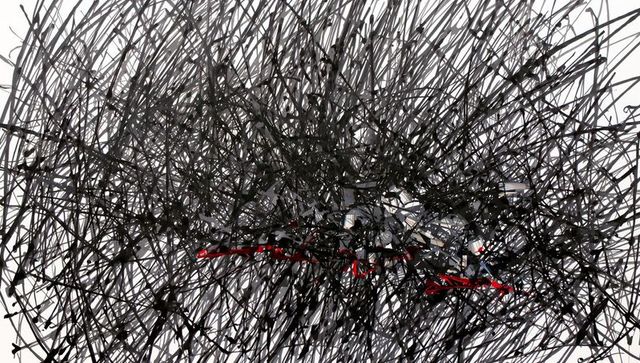 Dynamic abstract composition with red accents