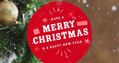 Festive Christmas Greeting with Snowfall and Tree Ornament