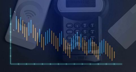 Contactless Payment Terminal and Smartphone with Data Analysis Overlay