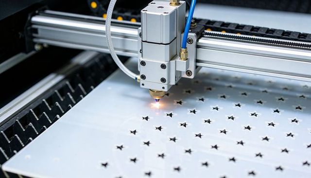 CNC Laser Cutting Head Creating Star Perforations on Metal Sheet for Precision Components