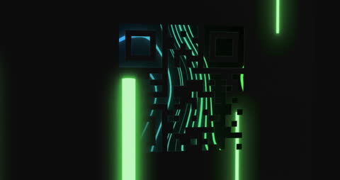 Futuristic QR Code with Neon Elements on Dark Background