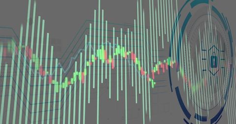 Pulsing financial hud showing candlestick charts and secure data visualization for trading