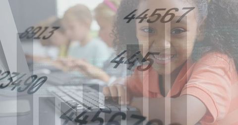 diverse children learning coding with data interface overlay - Download Free Stock Images Pikwizard.com