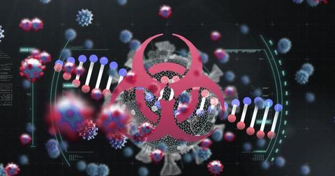 Biohazard Symbol with Virus Particles and DNA Strand Illustration - Download Free Stock Images Pikwizard.com