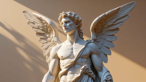 Majestic white marble lucifer angel statue with outstretched wings