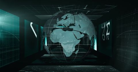 Spinning Globe with Math Equations in Digital Research Tunnel - Download Free Stock Images Pikwizard.com