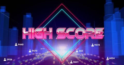 Retro High Score Banner with Gaming Theme Neon Graphics