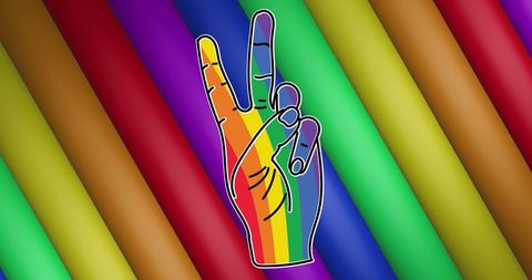 Vibrant rainbow peace sign on colorful stripes
