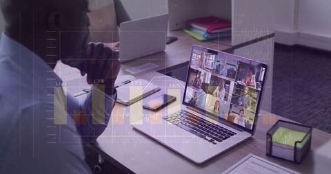 Professional Analyzing Data in Virtual Meeting