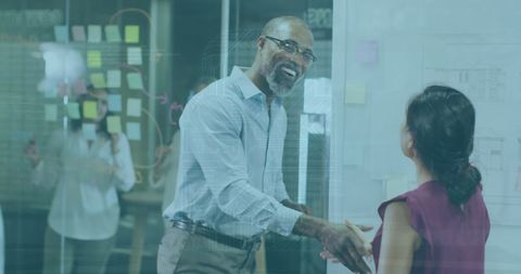 Diverse Business Colleagues Collaborating in Futuristic Office