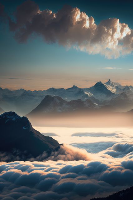 Dramatic Mountain Peaks Above Misty Cloud Layer at Sunrise - Download Free Stock Images Pikwizard.com