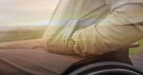 Inspirational seascape overlaying wheelchair use