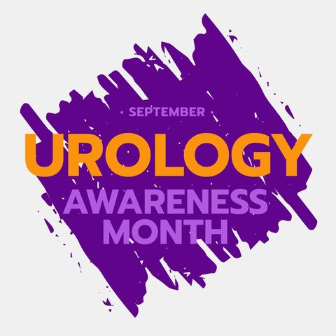Urology awareness month banner with bold text and violet accents