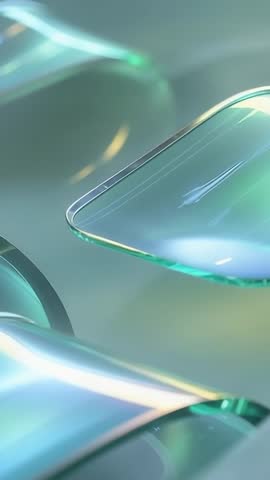 Vertical Abstract Glass Shapes Rotating with Green and Blue Reflections | Futuristic Minimalist Loop