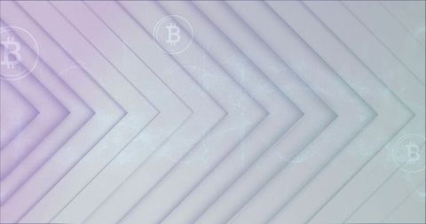 Forming pastel crypto chevron pattern with bitcoin icons and circuit lines for web brand