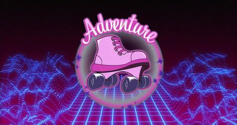 Retro Futuristic Pink Roller Skate with Neon Adventure Glow