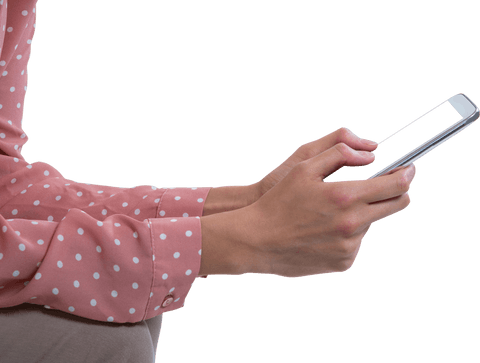 Woman in Business Attire Using Smartphone with Transparent Background