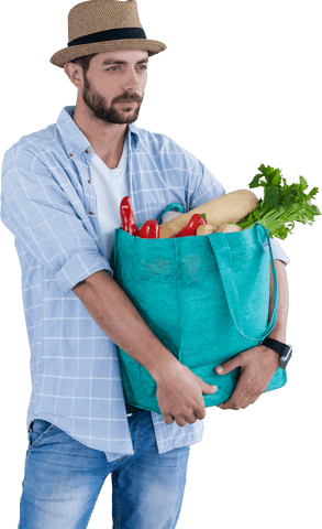 bearded man with hat carrying bag of fresh vegetables transparent png - Download Free Stock Videos Pikwizard.com