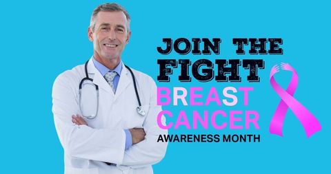 Male doctor promoting breast cancer awareness campaign