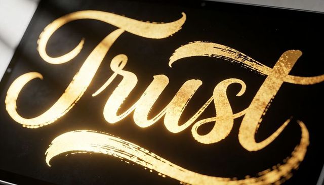 Shining gold trust calligraphy with distressed brush strokes and metallic foil texture