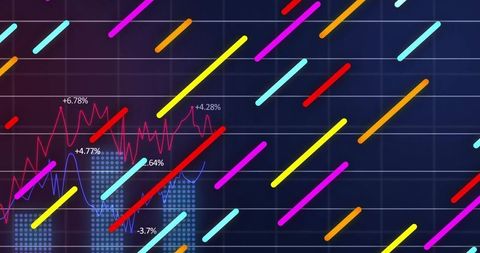 Futuristic data visualization with colored diagonal lines