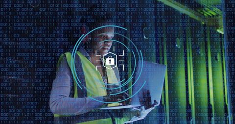 African American Female Technician in Server Room with Data Overlay - Download Free Stock Images Pikwizard.com