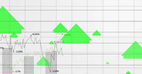 Digital Statistics and Growth Arrows on Grid Background