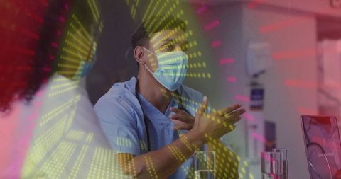 Doctor Discussing in Medical Consultation with Digital Interface Overlay