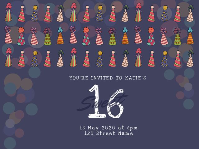 Sweet Sixteen Invitation with Colorful Party Hats - Download Free Stock Templates Pikwizard.com