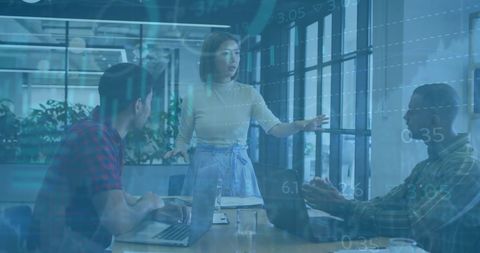 Diverse Team Analyzing Financial Data in Office with Overlay Graphics - Download Free Stock Images Pikwizard.com