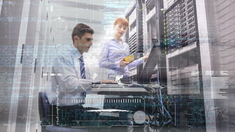 Business Professionals Analyzing Server Data Integration