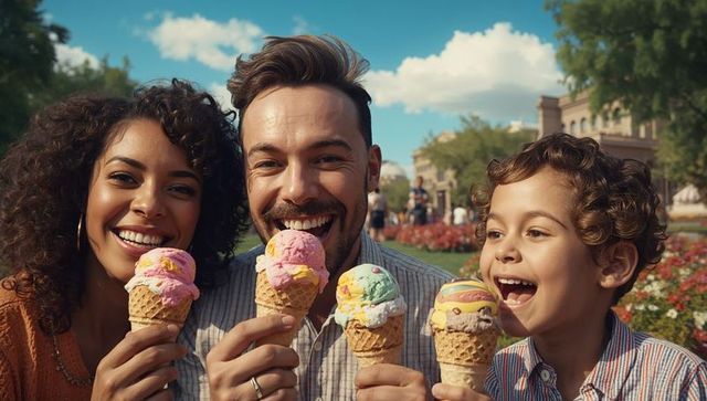 Happy Diverse Family Indulging in Ice Cream at Sunny Park