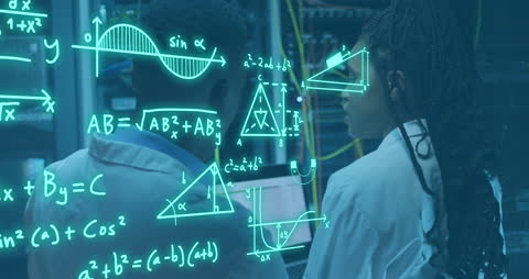 Engineers Analyzing Mathematical Concepts in Data Center