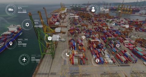 Global Shipping Logistics and Digital Connectivity in Busy Port - Download Free Stock Images Pikwizard.com