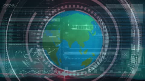 Futuristic Data Processing Interface with Globe Animation