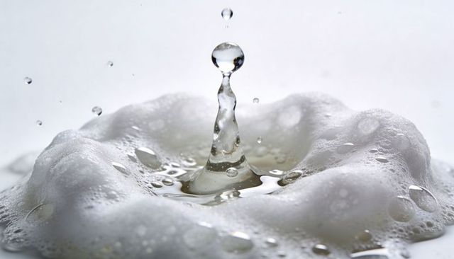 Crystal droplet rising from foam splash macro capture high-speed silky bubbles ripples