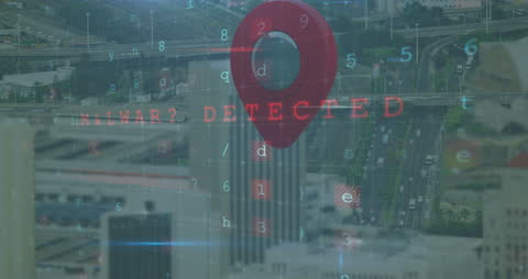 Cybersecurity Warning Alert Amidst Cityscape