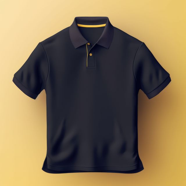Black polo shirt on yellow background, created using generative ai technology. Fashion and clothes concept digitally generated image.